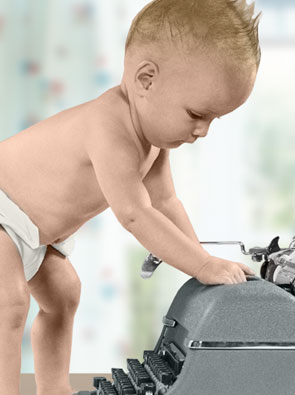 Baby an Schreibmaschine - Nachwuchsförderung